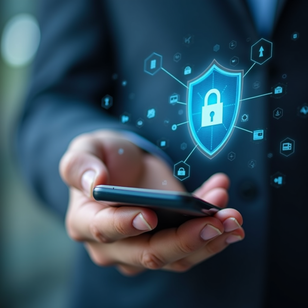 Smartphone with lock and shield icon, secure online activity