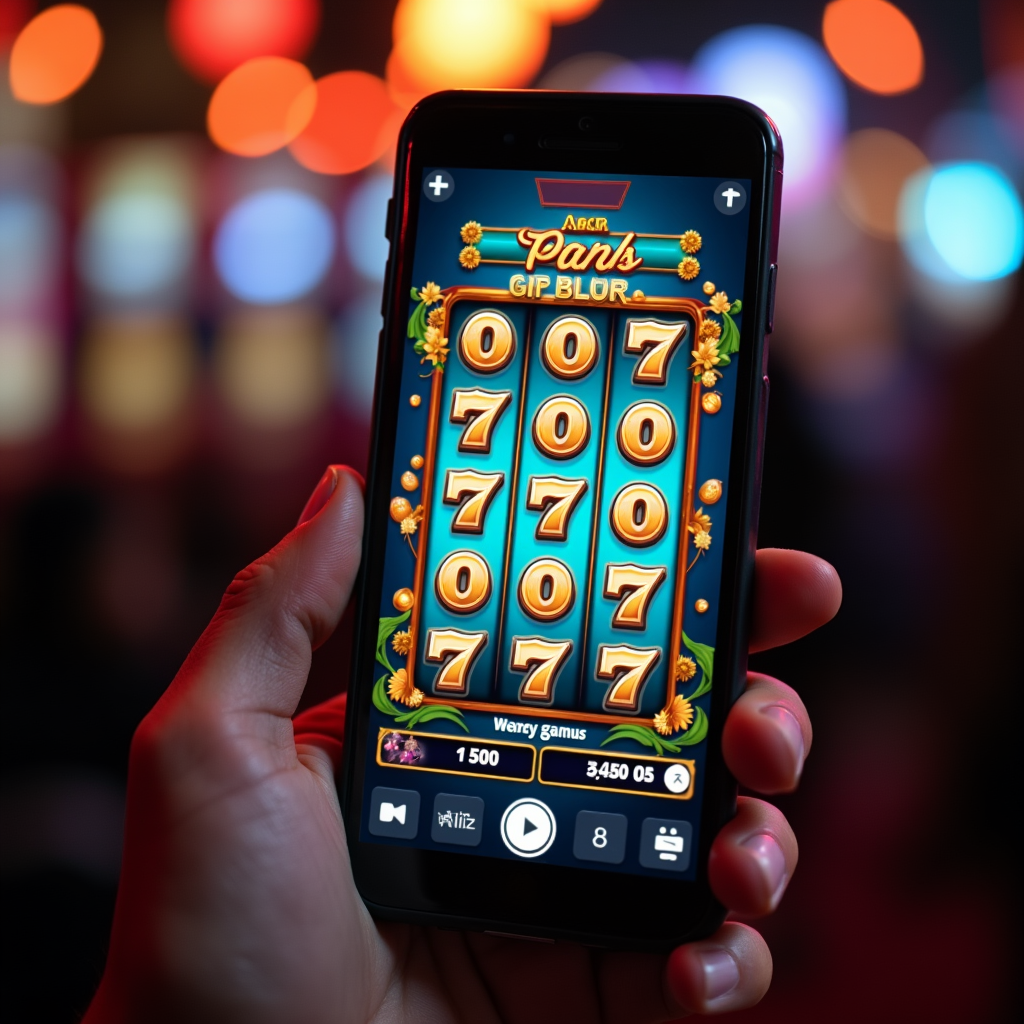 Seorang pemain fokus bermain slot di smartphone