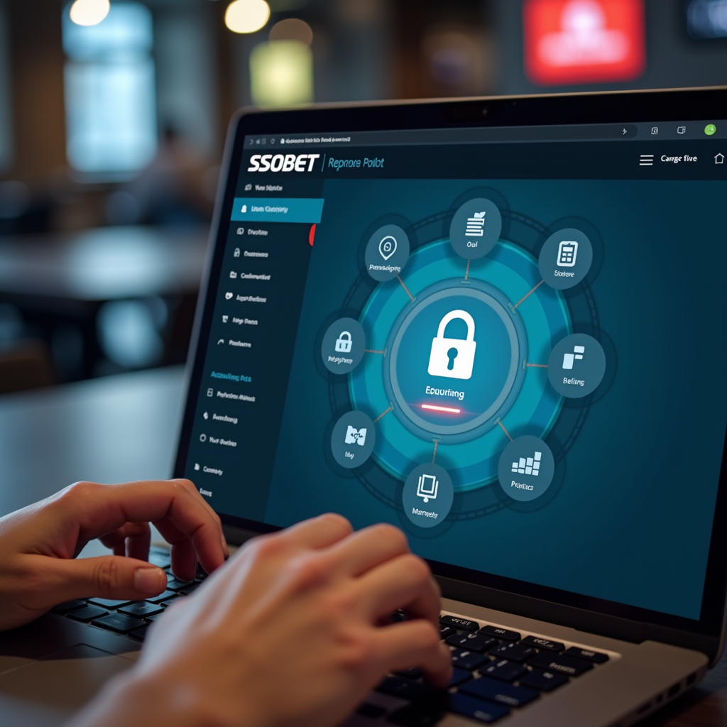 Person using laptop secure Sbobet connection