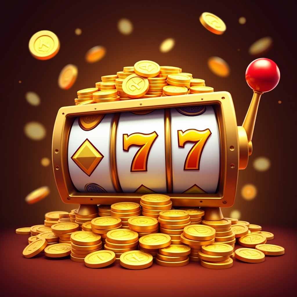 Tampilan animasi jackpot slot yang meledak dengan koin emas